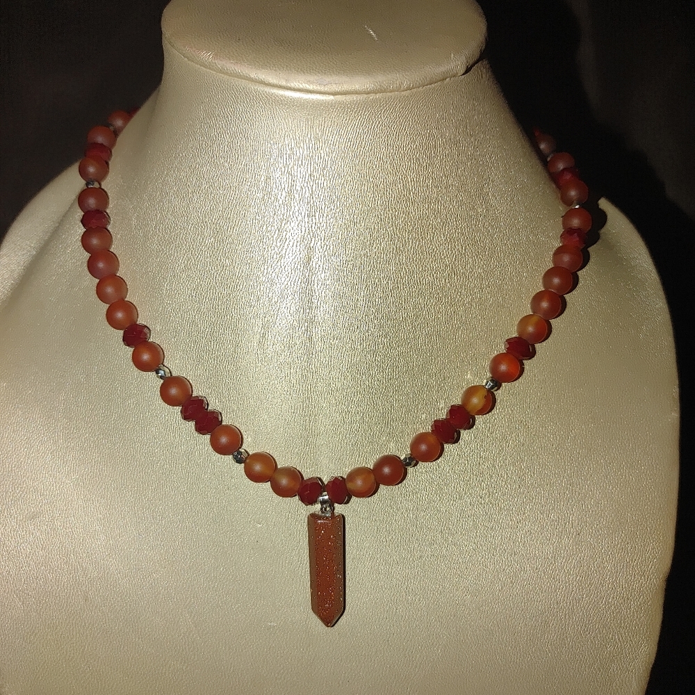 Red Camellia Magnetic Bead Necklace/Crystal Charm - Picture 2 of 3